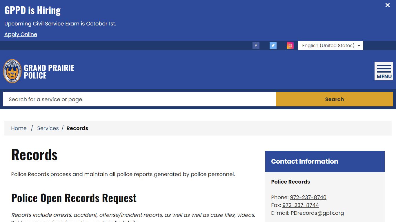 Records Grand Prairie Police