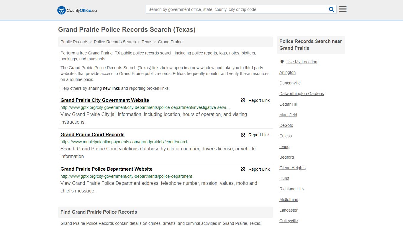 Grand Prairie Police Records Search (Texas) - County Office
